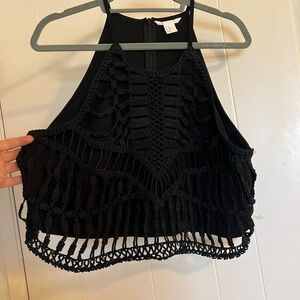 H&M Black Crochet Knit Crop Tank Top